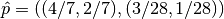 \hat{p} = ((4/7, 2/7), (3/28, 1/28))