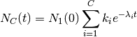 N_C(t) = N_1(0) \sum_{i=1}^C k_{i} e^{-\lambda_i t}