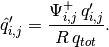 \hat{q}'_{i, j} = \frac{\Psi_{i, j}^{+} \, q'_{i, j}}{R \, q_{tot}}.