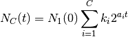 N_C(t) = N_1(0) \sum_{i=1}^C k_{i} 2^{a_i t}