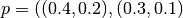 p = ((0.4, 0.2), (0.3, 0.1)
